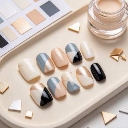 Geometric Color-Block Custom Manicure