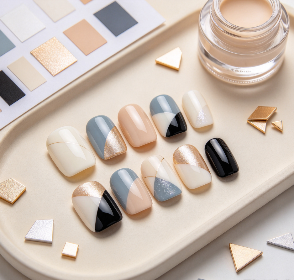 Geometric Color-Block Custom Manicure